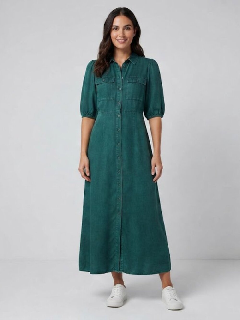 Ever New washed effect  Lyocell Utility Maxi Shirt Dress Green US 2 Petite